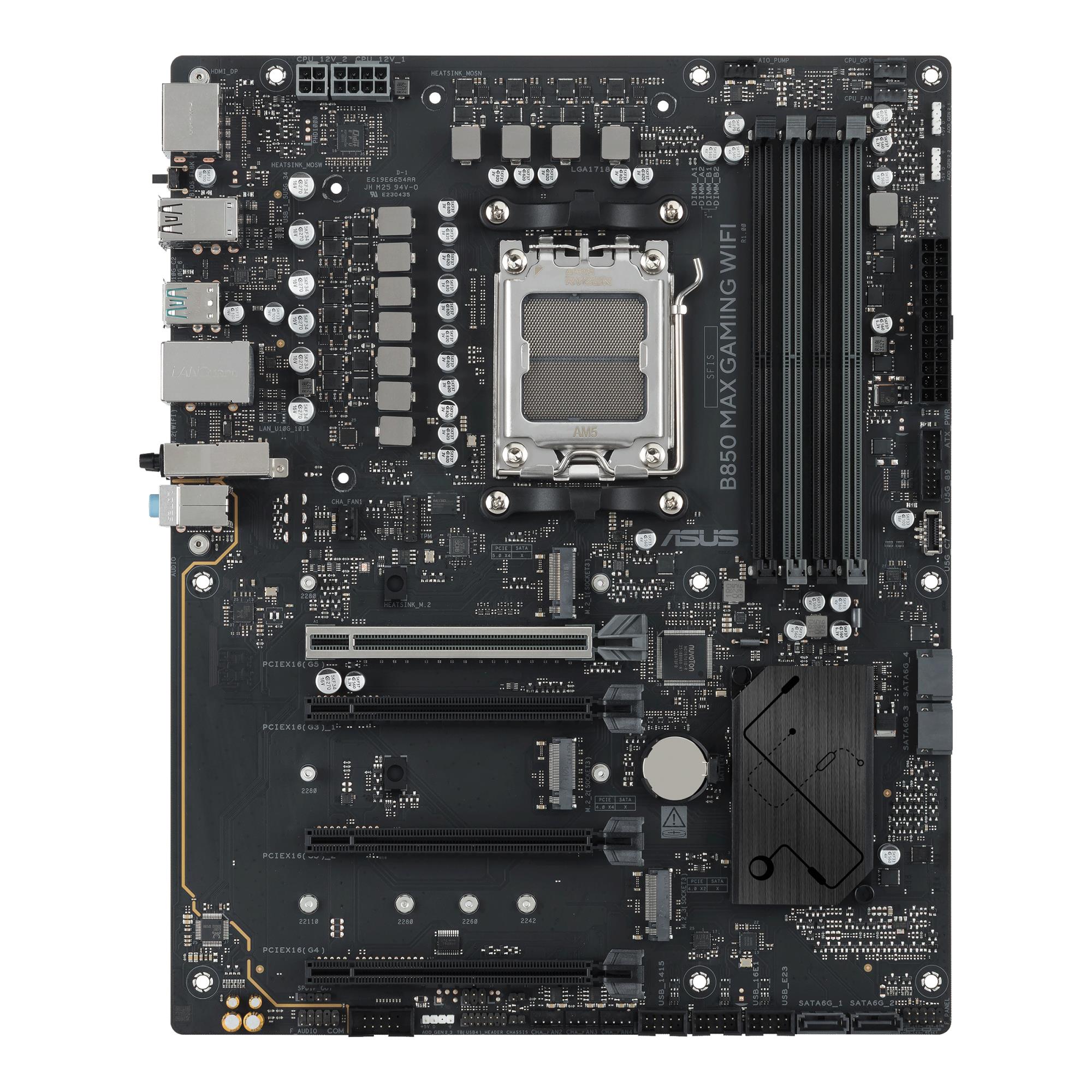 6cfeaa74-0c7c-4a57-b833-7b863208eb34 Mainboard ASUS AMD B850 Socket AM5 ATX RAM DDR5-SDRAM 4xSlots Wi-Fi Yes Bluetooth Yes 3xNumber of M.2 (M) slots B850MAXGAMINGWIFI