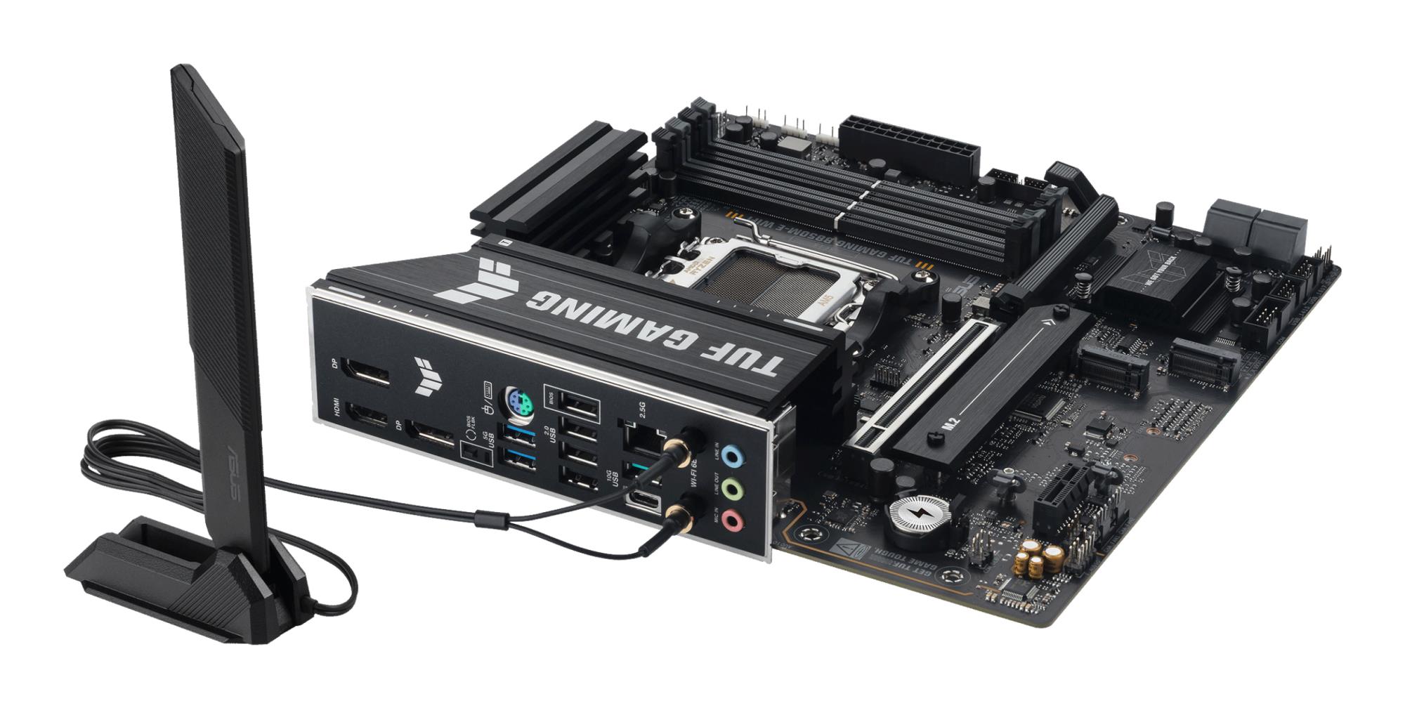 6d00af76-9640-4a66-b11b-405089c59630 Mainboard ASUS AMD B850 SAM5 Micro-ATX Memory DDR5 Memory slots 4 1xPCI-Express 4.0 1x 1xPCI-Express 4.0 16x 1xPCI-Express 5.0 16x 3xM.2 1xHDMI 2xDisplayPort 4xUSB 2.0 2xUSB 3.2 2xUSB-C 1xPS/2 1xRJ45 3xAudio port TUFGAMINGB850M-EWIFI