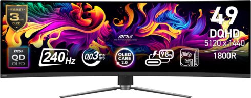 Monitor MSI 49 ” 5120 x 1440 pixels Dual QHD Native aspect ratio 32:9 QD-OLED Curved MPG491CQPXQD-OLED