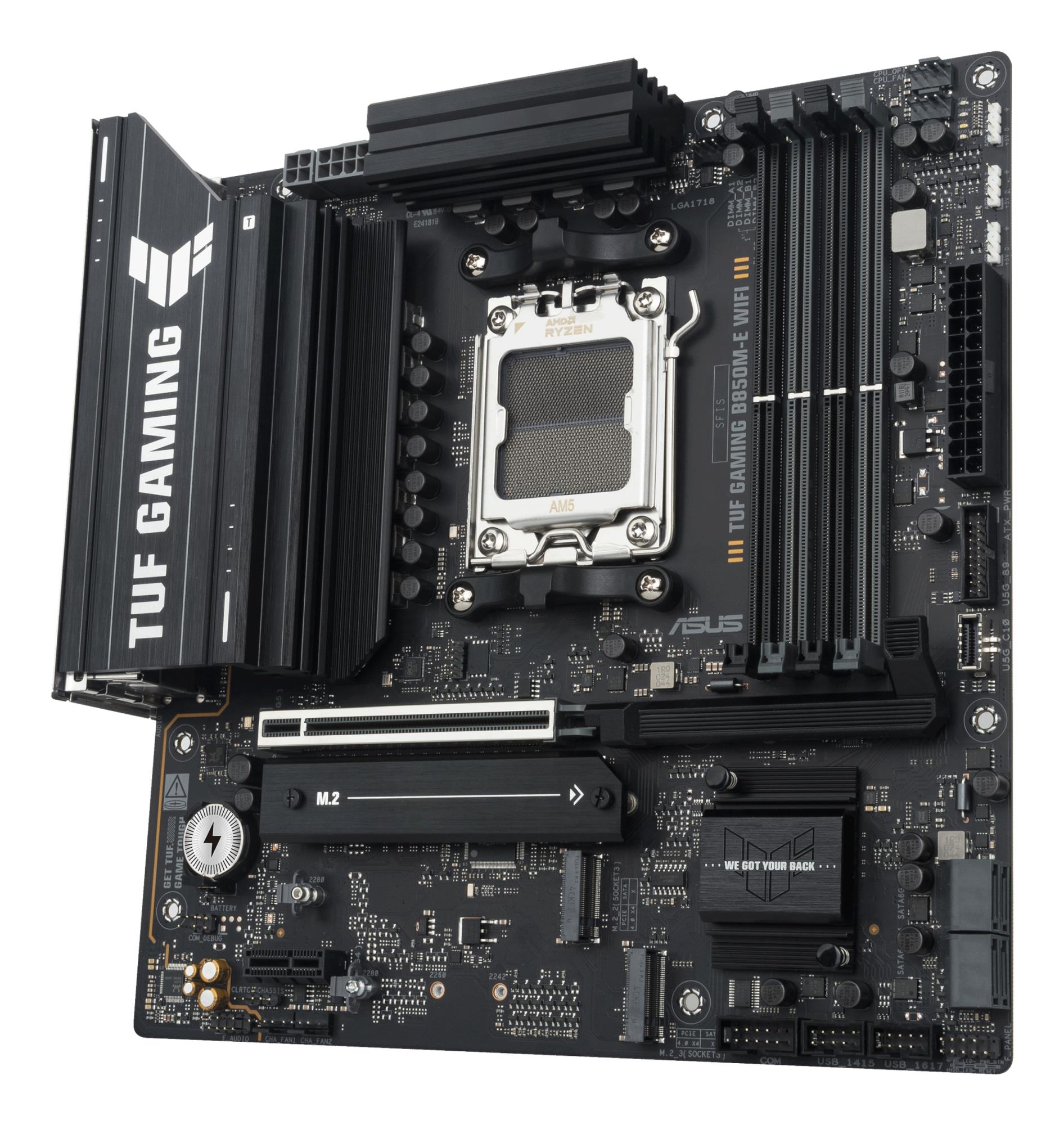 a75c667c-3185-4cc6-903f-f1b73a80884d Mainboard ASUS AMD B850 SAM5 Micro-ATX Memory DDR5 Memory slots 4 1xPCI-Express 4.0 1x 1xPCI-Express 4.0 16x 1xPCI-Express 5.0 16x 3xM.2 1xHDMI 2xDisplayPort 4xUSB 2.0 2xUSB 3.2 2xUSB-C 1xPS/2 1xRJ45 3xAudio port TUFGAMINGB850M-EWIFI
