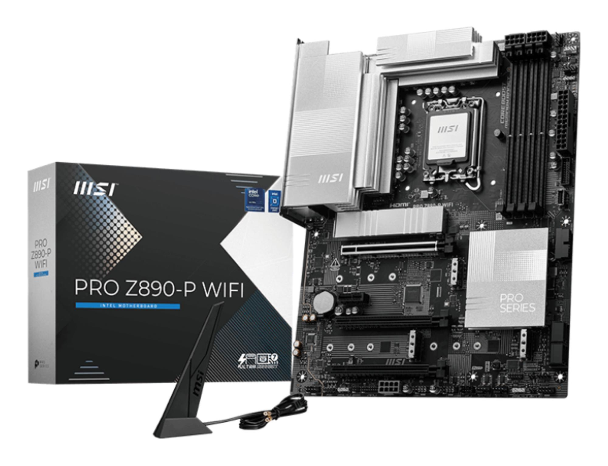 bc027ad4-2a68-4440-abd4-e4f6ba5a50b7 Mainboard MSI Intel Z890 LGA1851 ATX Memory DDR5 Memory slots 4 1xPCI-Express 4.0 1x 2xPCI-Express 4.0 4x 1xPCI-Express 5.0 16x 4xM.2 1xHDMI 1xDisplayPort 4xUSB 2.0 3xUSB 3.2 1xUSB-C 1xUSB-C w/Thunderbolt 1xPS/2 1xRJ45 3xAudio port PROZ890-PWIFI
