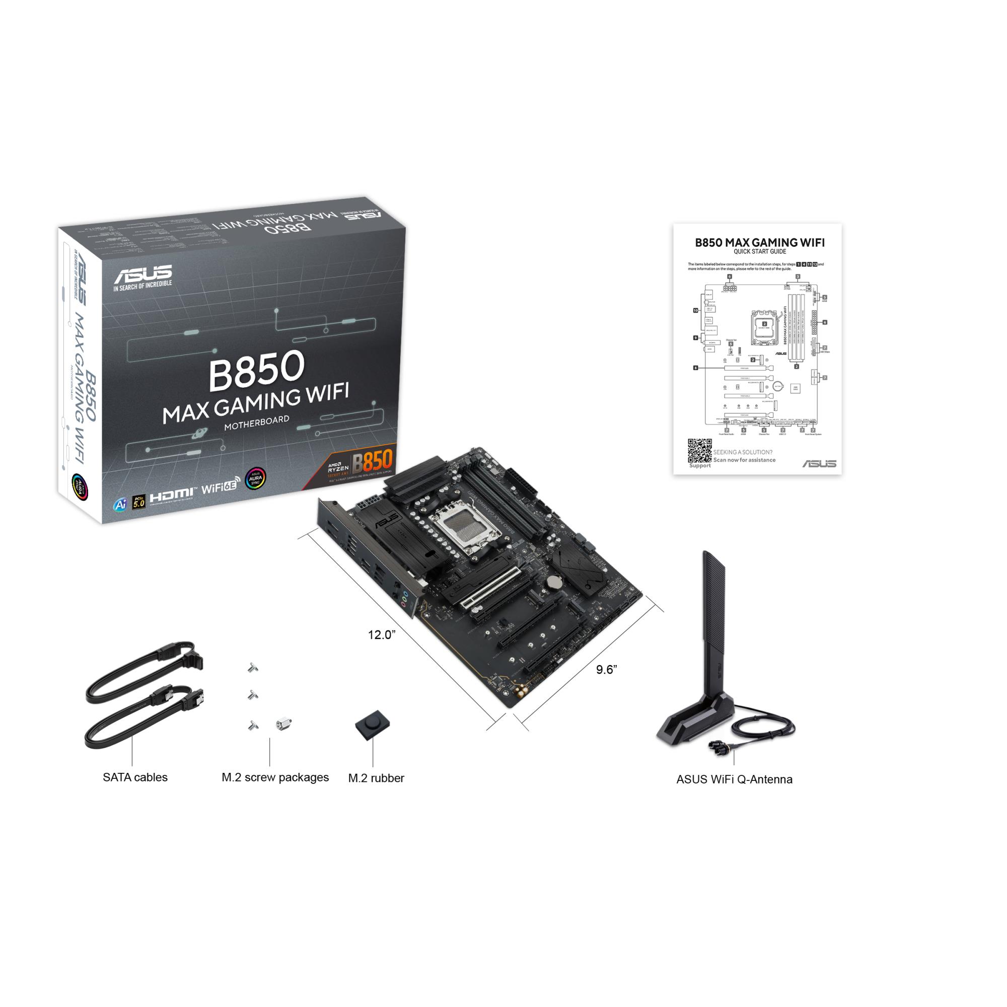 d3e7f2a9-eead-42aa-a3fc-f371fa92ae08 Mainboard ASUS AMD B850 Socket AM5 ATX RAM DDR5-SDRAM 4xSlots Wi-Fi Yes Bluetooth Yes 3xNumber of M.2 (M) slots B850MAXGAMINGWIFI
