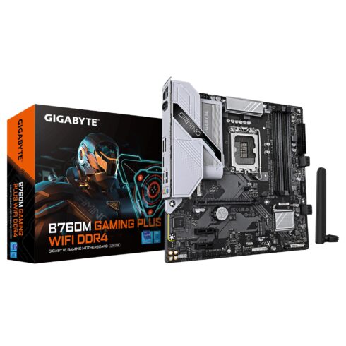 Mainboard GIGABYTE B760M GAMING PLUS WIFI DDR4 (REV. 1.1) Intel B760 LGA 1700 micro ATX RAM DDR4-SDRAM 4xSlots Wi-Fi Yes Bluetooth Yes 2xNumber of M.2 (M) slots B760MGPWIFIDDR41.1