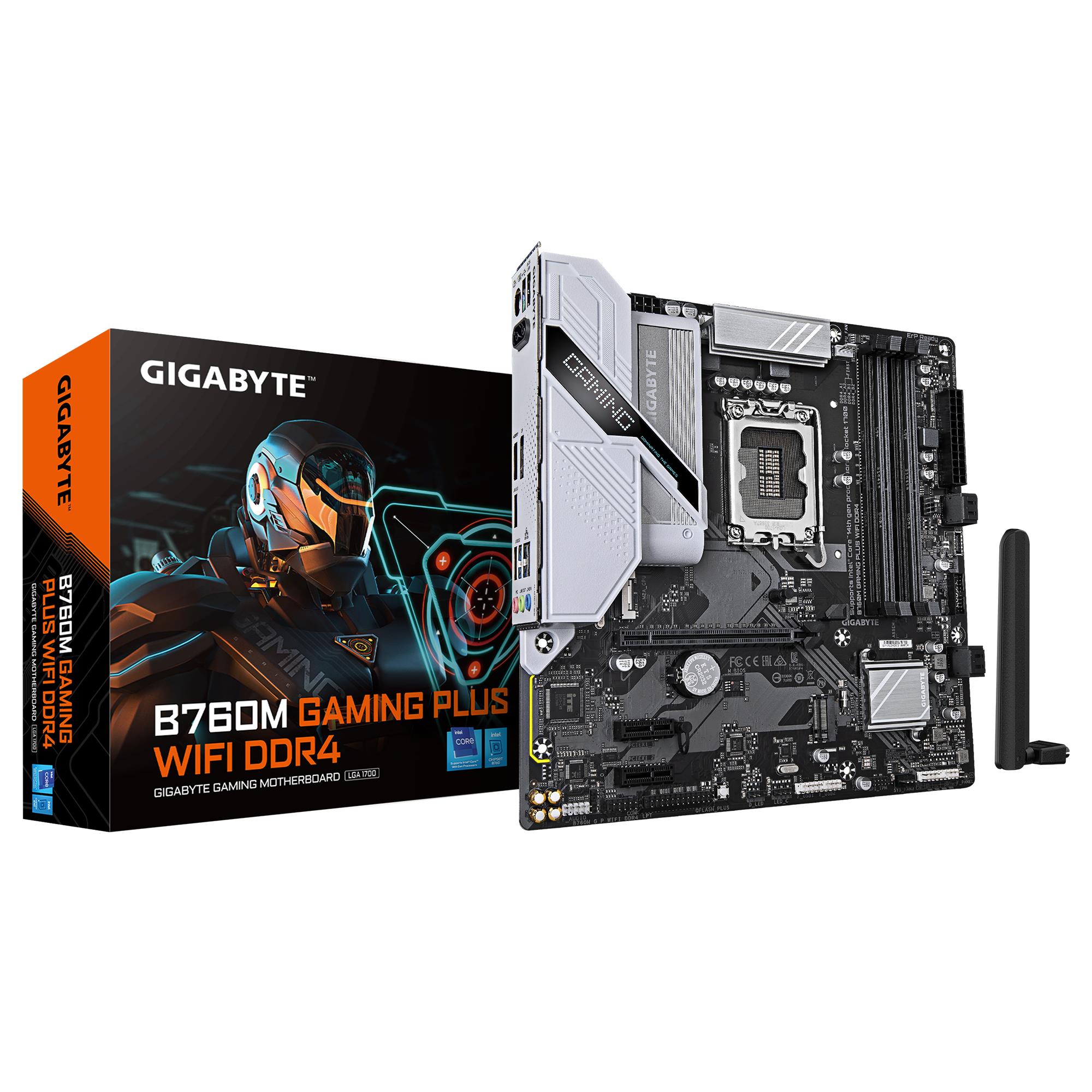 d8b5719e-b3c1-426d-adf4-6c21795cf076 Mainboard GIGABYTE B760M GAMING PLUS WIFI DDR4 (REV. 1.1) Intel B760 LGA 1700 micro ATX RAM DDR4-SDRAM 4xSlots Wi-Fi Yes Bluetooth Yes 2xNumber of M.2 (M) slots B760MGPWIFIDDR41.1