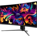 LCD Monitor MSI 34″ Curved/21 : 9 Panel QD-OLED 3440×1440 21:9 175Hz Matte 0.03 ms Swivel Height adjustable Tilt Colour Black MAG341CQPQD-OLED