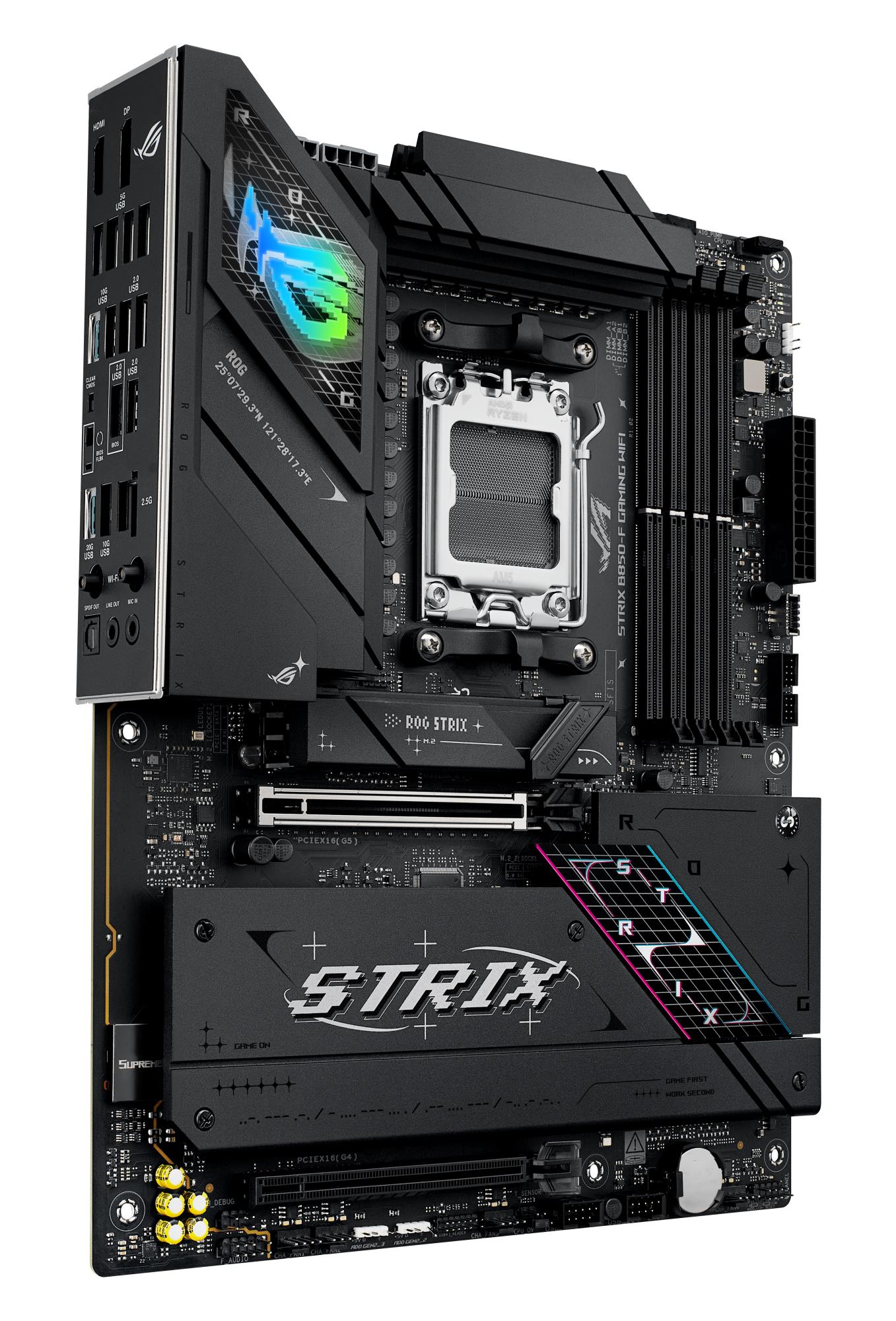 08050b5c-35b3-4d31-a427-48f5f3e1f0f9 Mainboard ASUS AMD B850 SAM5 ATX Memory DDR5 Memory slots 4 1xPCI-Express 4.0 16x 1xPCI-Express 5.0 16x 4xM.2 1xHDMI 1xDisplayPort 12xUSB 2.0 3xUSB-C 1xUSB-C w/Thunderbolt 1xOptical S/PDIF 1xRJ45 2xAudio port STRIXB850-FGAMINGWIFI