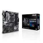 Asus   PRIME B550M-A   Processor family AMD   Processor socket AM4   DDR4   Memory slots 4   Supported hard disk drive interfaces M.2, SATA   Number of SATA connectors 4   Chipset AMD B   Micro ATX