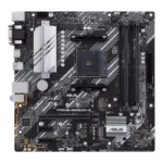 Asus   PRIME B550M-A   Processor family AMD   Processor socket AM4   DDR4   Memory slots 4   Supported hard disk drive interfaces M.2, SATA   Number of SATA connectors 4   Chipset AMD B   Micro ATX