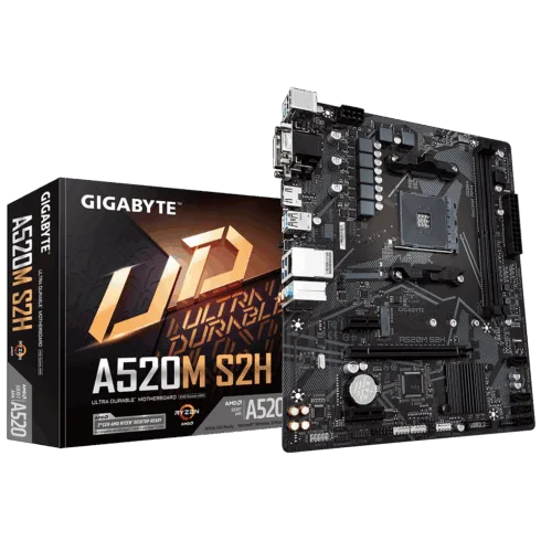 Gigabyte   A520M S2H 1.0   Processor family AMD   Processor socket AM4   DDR4 DIMM   Memory slots 2   Chipset AMD A   Micro ATX