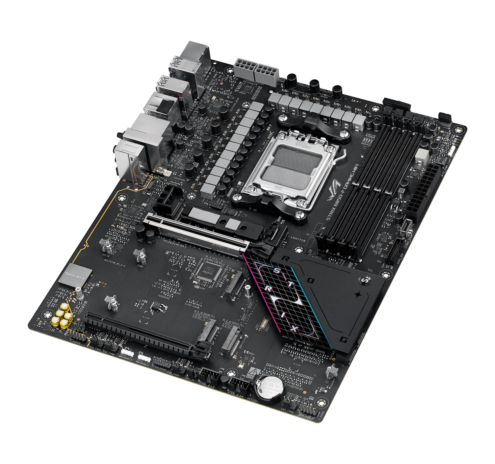 362fba5b-9be9-441f-a455-640019475452 Mainboard ASUS AMD B850 SAM5 ATX Memory DDR5 Memory slots 4 1xPCI-Express 4.0 16x 1xPCI-Express 5.0 16x 4xM.2 1xHDMI 1xDisplayPort 12xUSB 2.0 3xUSB-C 1xUSB-C w/Thunderbolt 1xOptical S/PDIF 1xRJ45 2xAudio port STRIXB850-FGAMINGWIFI