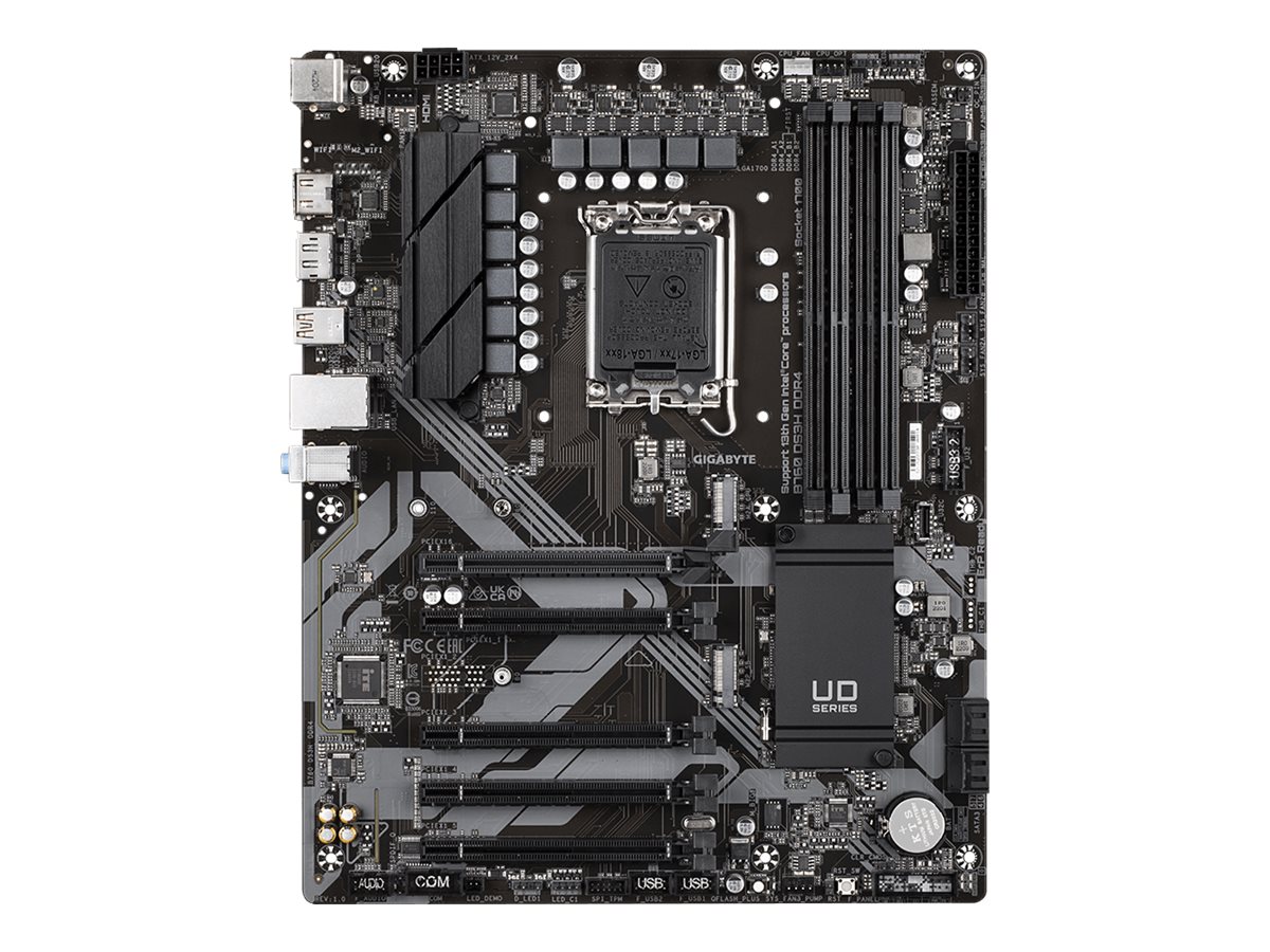 388697-b760-ds3h-ddr4-4719331850746-0.webp Gigabyte B760 DS3H DDR4 1.0 M/B Processor family Intel Processor socket LGA1700 DDR4 DIMM Memory slots 4 Supported hard disk drive interfaces SATA, M.2 Number of SATA connectors 4 Chipset Intel B760 Express ATX