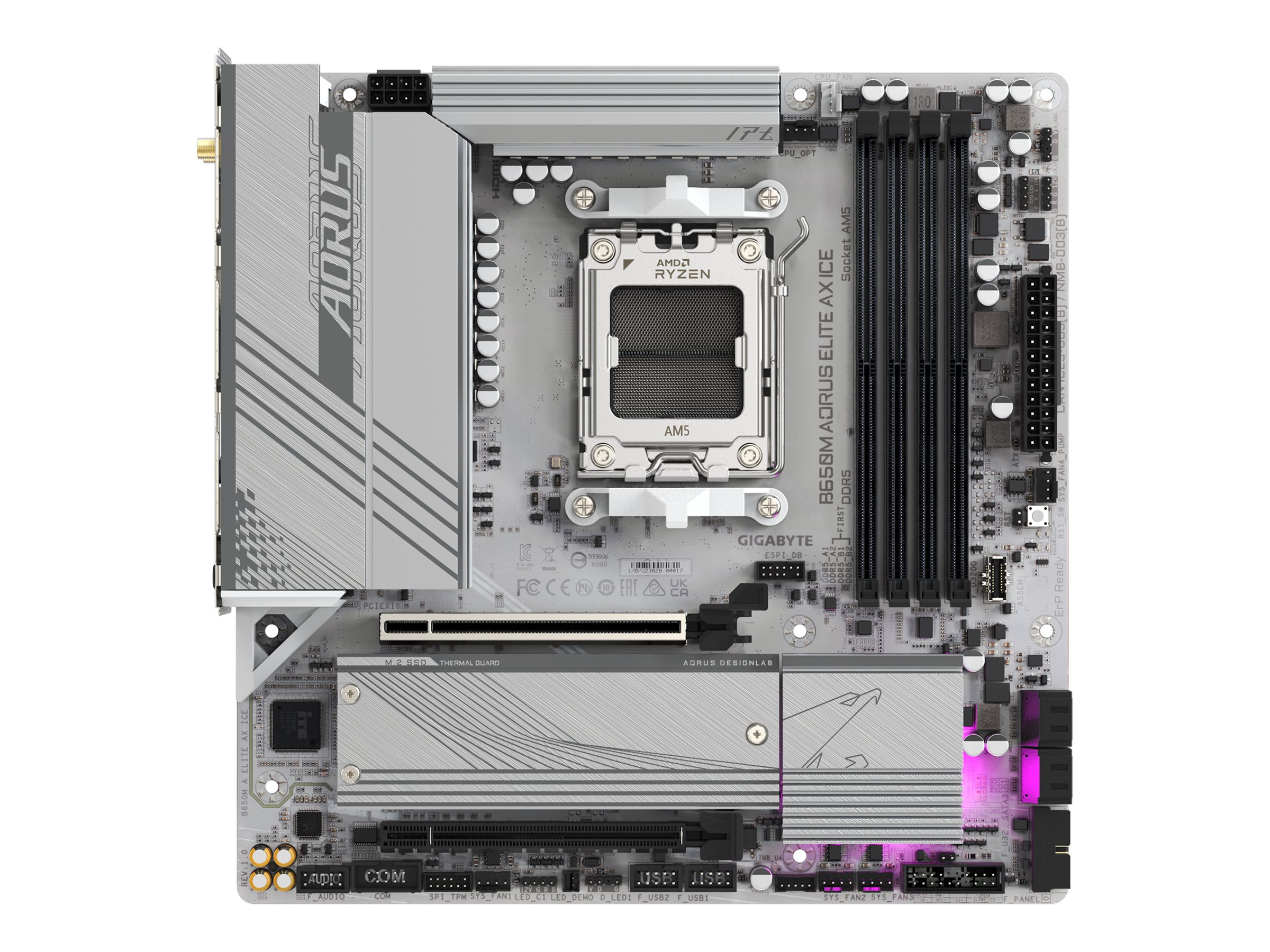 417740-b650m-a-elite-ax-ice-4719331859336-0.webp Gigabyte B650M A ELITE AX ICE Processor family AMD Processor socket AM5 DDR5 Supported hard disk drive interfaces SATA, M.2 Number of SATA connectors 4