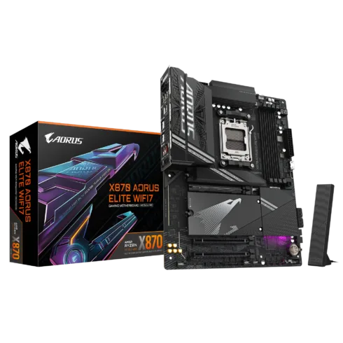 Gigabyte X870 AORUS ELITE WIFI7   Processor family AMD   Processor socket AM5   DDR5   Supported hard disk drive interfaces SATA, M.2   Number of SATA connectors 4