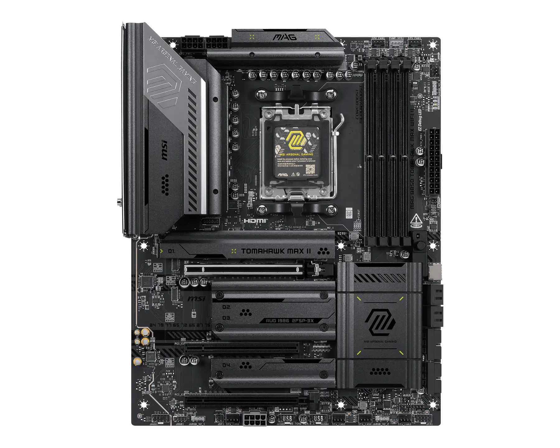 607414-mag-b850-tomahawk-max-wifi-ii-4711377424011-0.webp MSI MAG B850 TOMAHAWK MAX WIFI II Processor family AMD Processor socket AM5 DDR5 Supported hard disk drive interfaces SATA, M.2 Number of SATA connectors 4