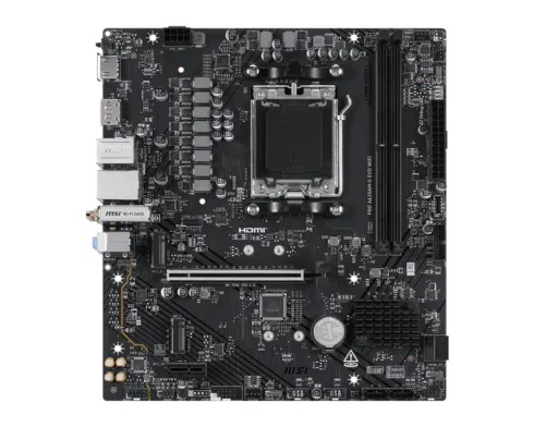 MSI PRO A620AM-G EVO WIFI   Processor family AMD   Processor socket AM5   DDR5   Number of SATA connectors 4   Supported hard disk drive interfaces SATA, M.2