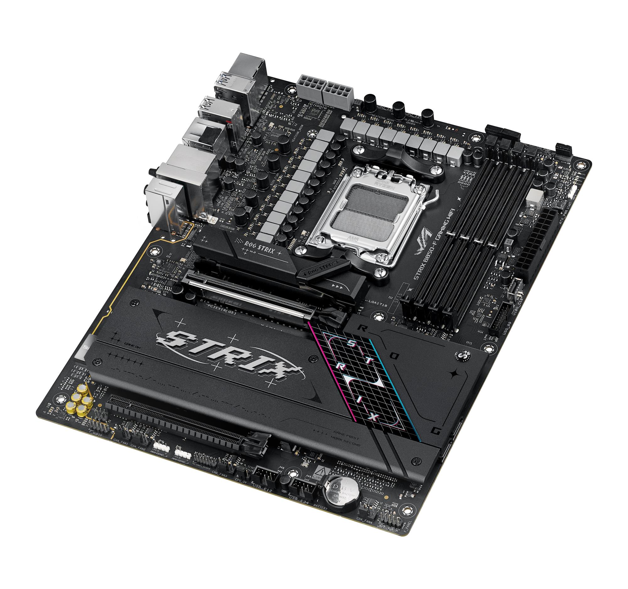 9a5f9a95-3ff0-4a54-b7be-09cd8d45b65a Mainboard ASUS AMD B850 SAM5 ATX Memory DDR5 Memory slots 4 1xPCI-Express 4.0 16x 1xPCI-Express 5.0 16x 4xM.2 1xHDMI 1xDisplayPort 12xUSB 2.0 3xUSB-C 1xUSB-C w/Thunderbolt 1xOptical S/PDIF 1xRJ45 2xAudio port STRIXB850-FGAMINGWIFI