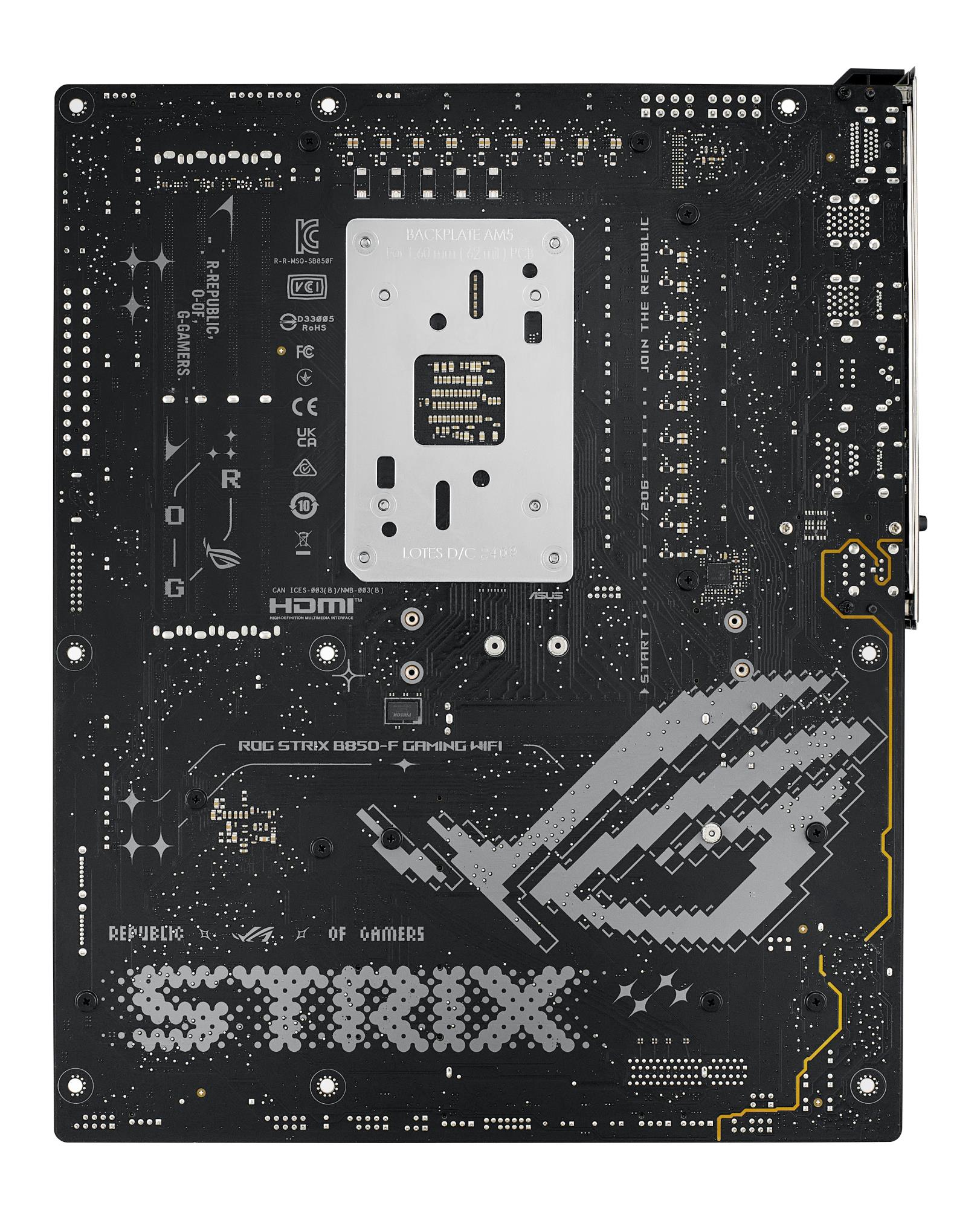 a544e610-0338-4bca-b211-cf312dbd12ac Mainboard ASUS AMD B850 SAM5 ATX Memory DDR5 Memory slots 4 1xPCI-Express 4.0 16x 1xPCI-Express 5.0 16x 4xM.2 1xHDMI 1xDisplayPort 12xUSB 2.0 3xUSB-C 1xUSB-C w/Thunderbolt 1xOptical S/PDIF 1xRJ45 2xAudio port STRIXB850-FGAMINGWIFI