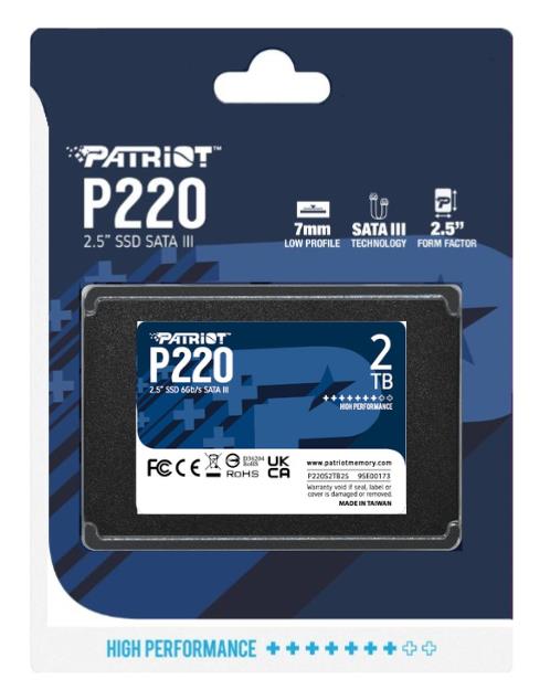 ed06f776-1b29-4bee-9a1f-18c0a23bc9bf SSD PATRIOT P220 2TB SATA Write speed 500 MBytes/sec Read speed 550 MBytes/sec 2,5″ TBW 960 TB P220S2TB25