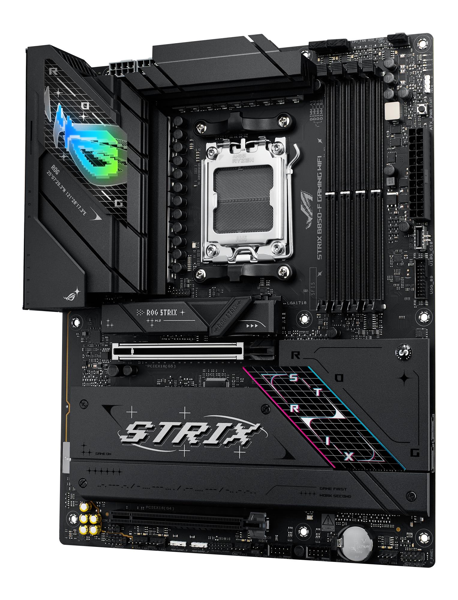 f5297a7e-afec-4b55-87a0-ed150d45d605 Mainboard ASUS AMD B850 SAM5 ATX Memory DDR5 Memory slots 4 1xPCI-Express 4.0 16x 1xPCI-Express 5.0 16x 4xM.2 1xHDMI 1xDisplayPort 12xUSB 2.0 3xUSB-C 1xUSB-C w/Thunderbolt 1xOptical S/PDIF 1xRJ45 2xAudio port STRIXB850-FGAMINGWIFI