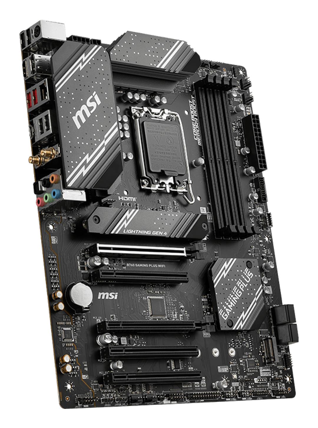 0a71e0fa-14bb-45ef-96d1-cd7c42df903d Mainboard MSI Intel B760 Express LGA1700 ATX Memory DDR5 Memory slots 4 5xPCI-Express 16x 2xM.2 1xHDMI 1xDisplayPort 2xUSB 2.0 2xUSB 3.2 1xUSB-C 1xPS/2 1xOptical S/PDIF 1xRJ45 5xAudio port B760GAMINGPLUSWIFI