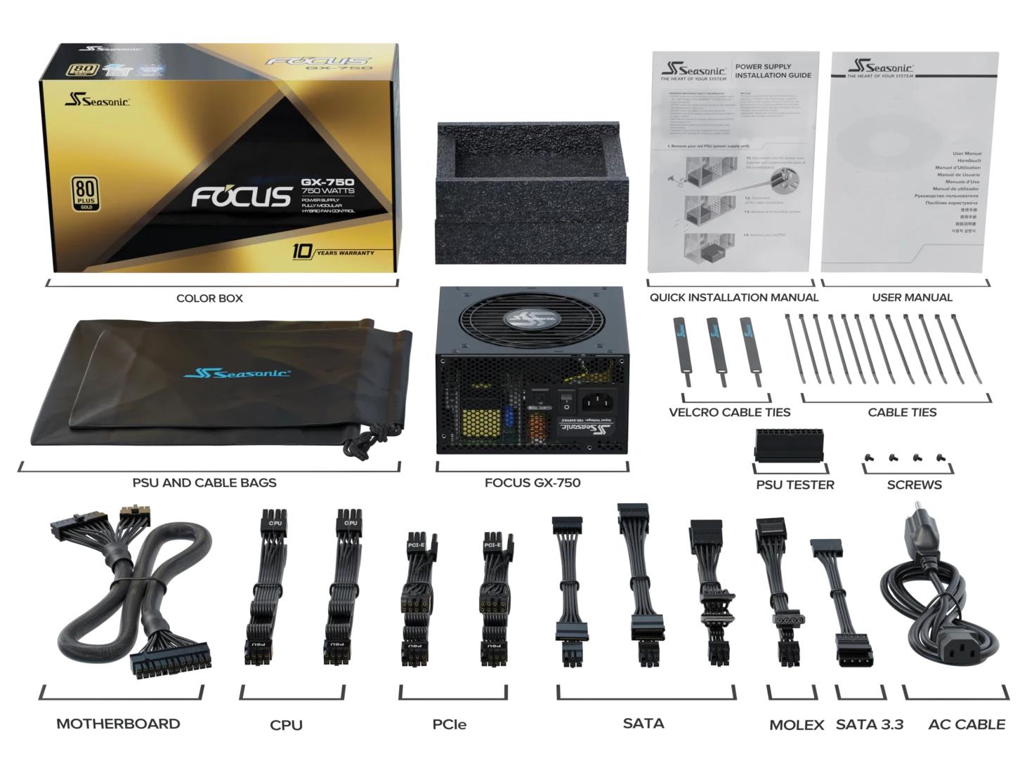41323056-6d5f-41b7-9fea-0e4d186fbbc0 Power Supply SEASONIC FOCUS-GX-750-ATX31 750 Watts Efficiency 80 PLUS GOLD MTBF 100000 hours FOCUS-GX-750-ATX31