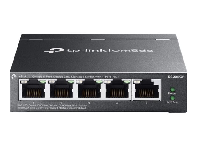 447206-es205gp-8885020620931-0.webp TP-LINK Omada 5-Port Gigabit Easy Managed Switch with 4-Port PoE+ ES205GP Desktop/Wall mountable