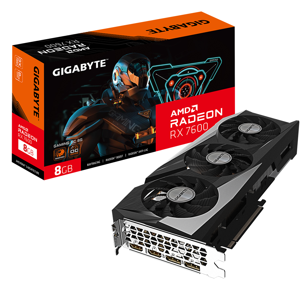 466132-gv-r76gaming-oc-8gd-4719331313425-0.webp Gigabyte Radeon RX 7600 GAMING OC 8G AMD 8 GB Radeon RX 7600 GDDR6 HDMI ports quantity 2 PCI-E 4.0