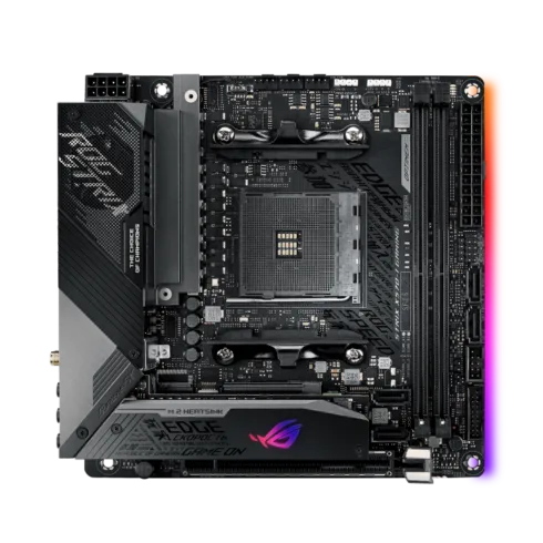 Asus ROG STRIX X570-I GAMING Processor family AMD Processor socket AM4 DDR4 Supported hard disk drive interfaces SATA, M.2 Number of SATA connectors 4