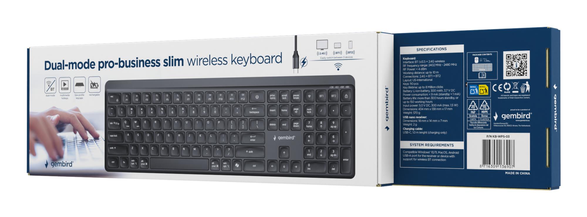 6cc587fd-540f-4b44-8732-64e7865a3661 KEYBOARD WRL SLIM 2.4G+BT US/KB-WPS-03 GEMBIRD