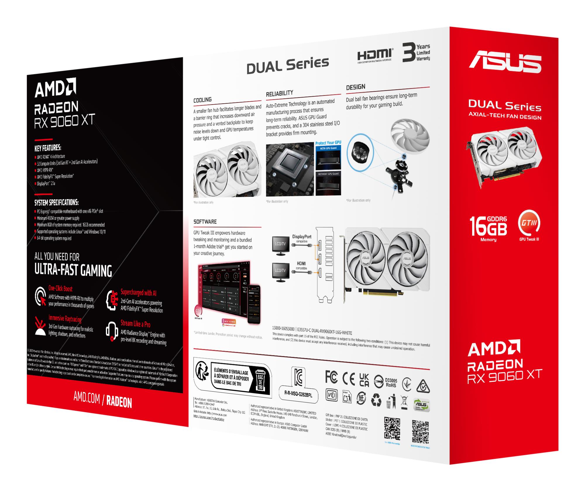 92ae10b3-c9af-43f8-9c67-6c33c09d8ebc Graphics Card ASUS AMD Radeon RX 9060 XT 16 GB GDDR6 PCI Express 5.0 Active DUAL-RX9060XT-16G-WH