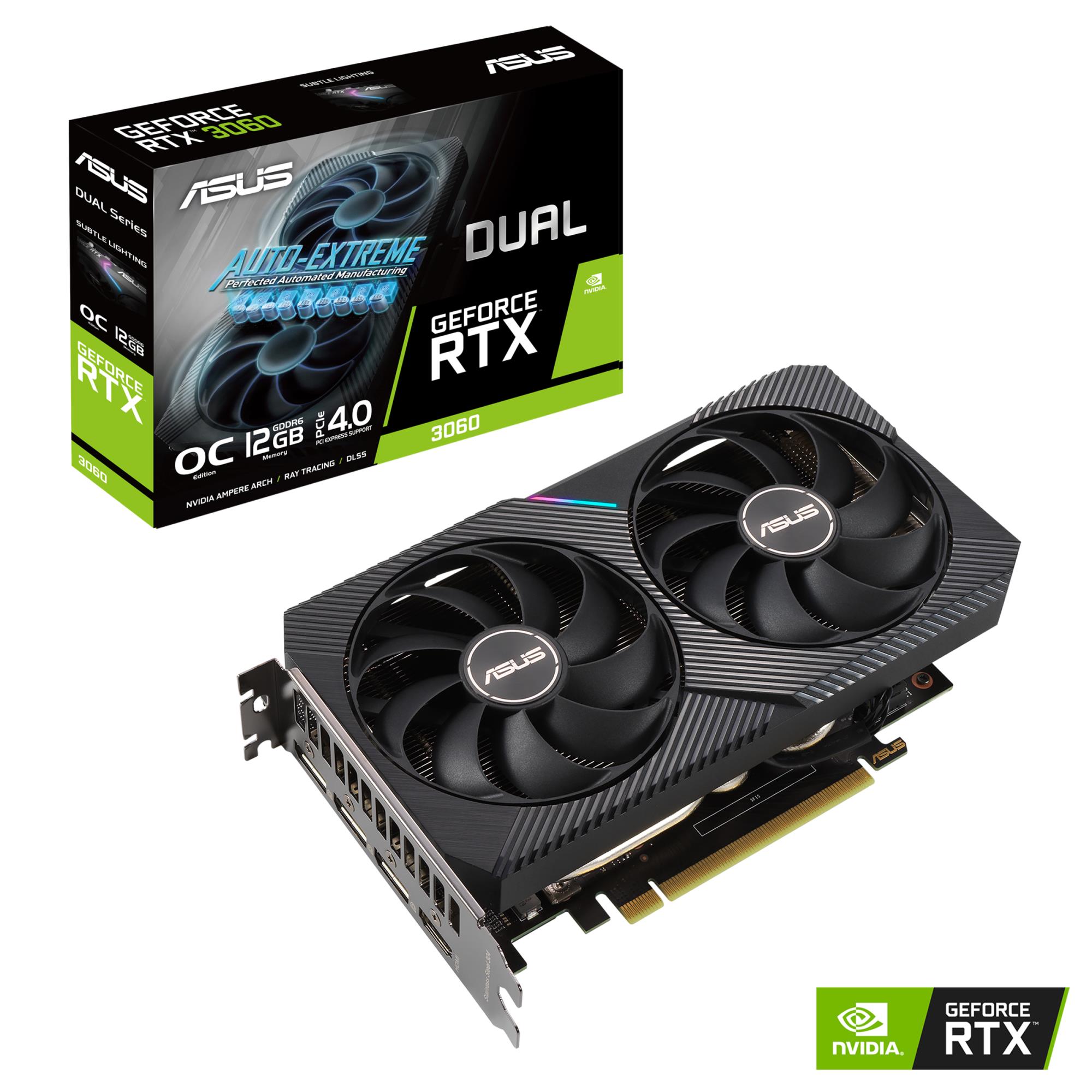 c2ff9a53-d359-472d-a2dd-613c34de9858 Graphics Card ASUS NVIDIA GeForce RTX 3060 12 GB 192 bit PCIE 4.0 16x GDDR6 GPU 1837 MHz 1xHDMI 3xDisplayPort DUAL-RTX3060-O12G-V2