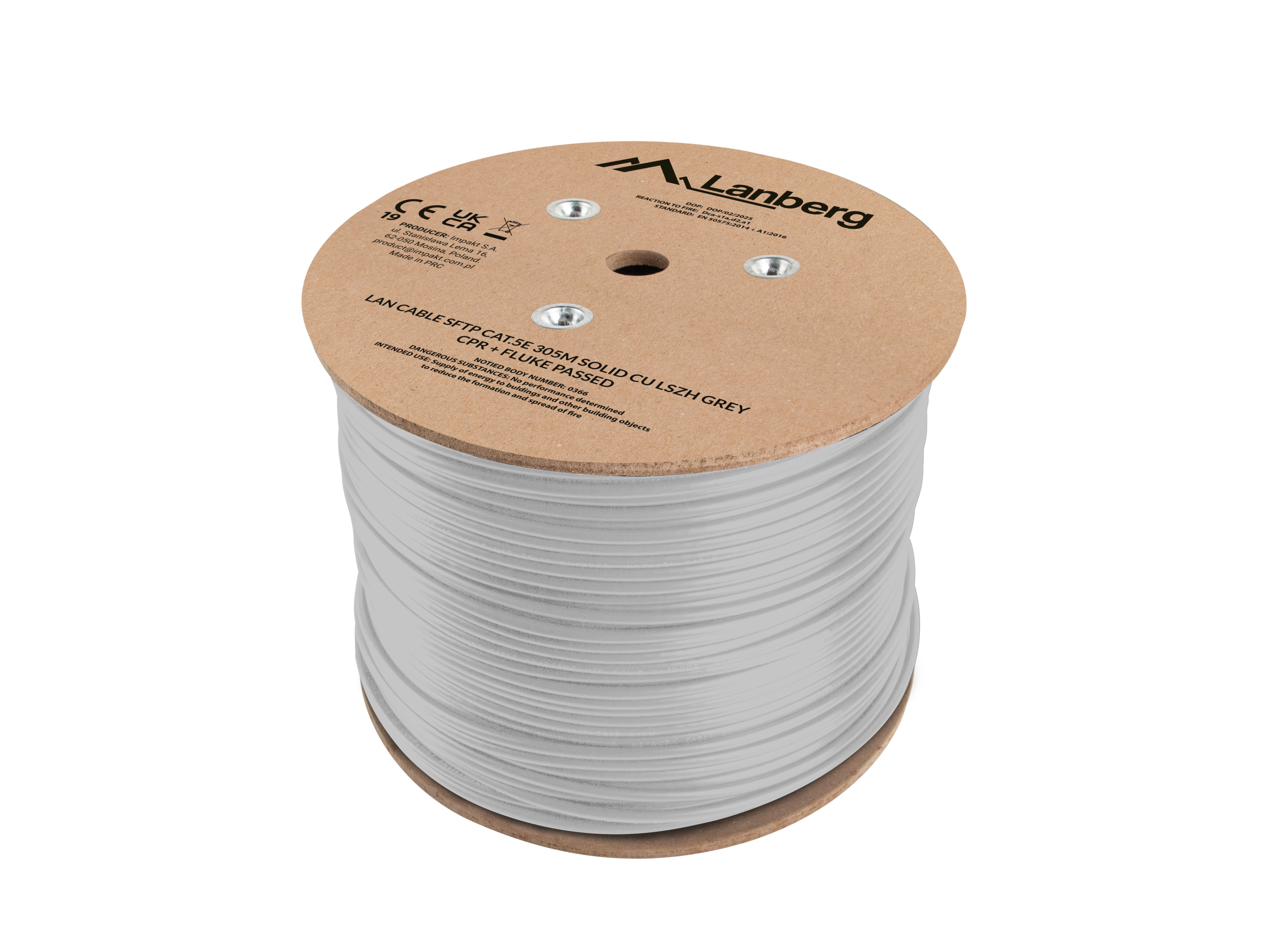 612831-lcs5l-11cu-0305-s-5901969448115-0.webp Lanberg Lan Cable Cat.5e SFTP 305M Solid CU LSZH Grey CPR+ Fluke Passed Lanberg