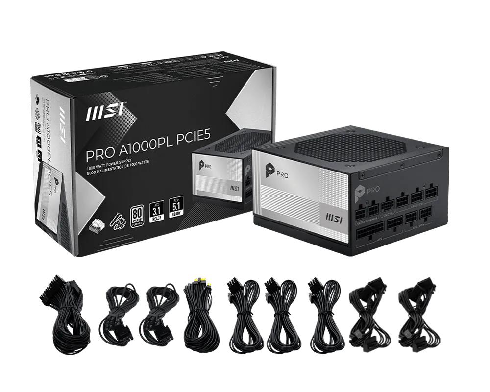 f15db569-78bc-4790-8ea6-0cbd82f23c0b Power Supply MSI PRO A1000PL PCIE5 ATX PC 100 – 240 V 1000 W PROA1000PLPCIE5