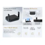 Mercusys AX3000 Travel Router MR84X-Travel 802.11a 574/2402 Mbit/s 10/100/1000 Mbit/s Ethernet LAN (RJ-45) ports 1 Mesh Support No MU-MiMO No No mobile broadband Antenna type External Omni-directional 1
