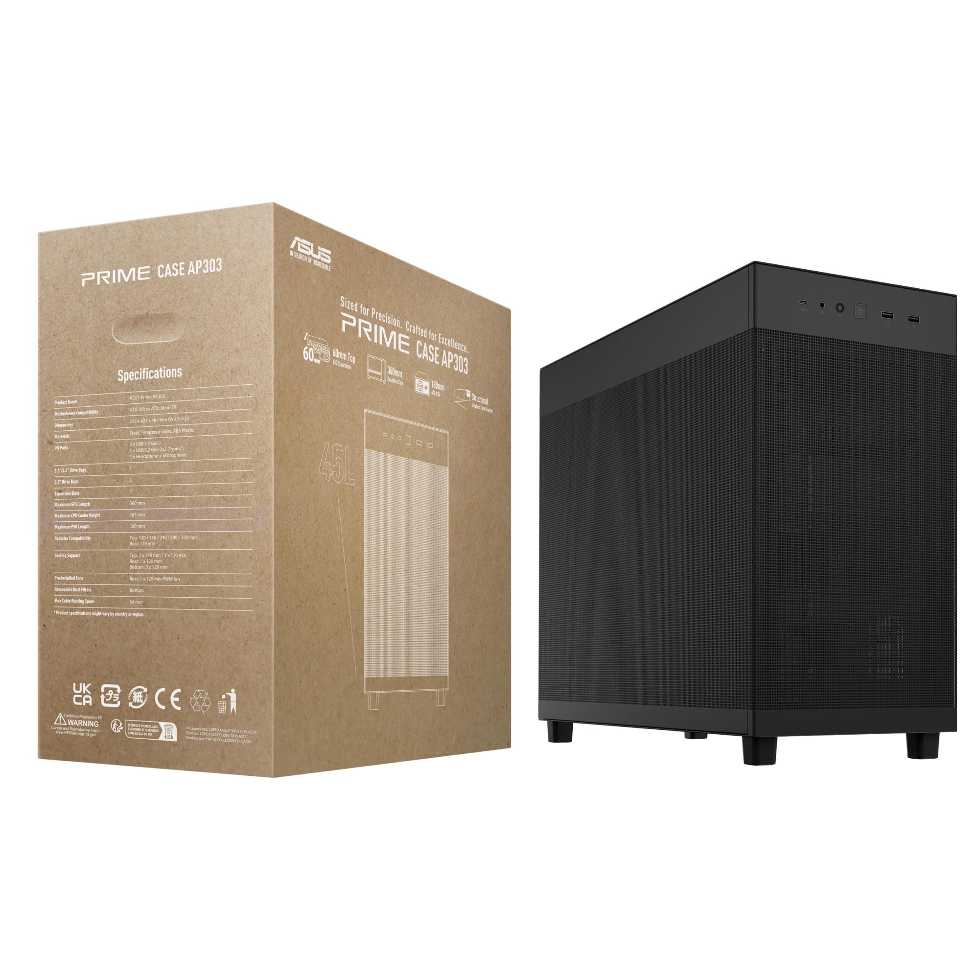 f0283db8-5f5e-40d2-9125-1cac5d1a9ec4 Case ASUS ATX/micro ATX/Mini-ITX Black/Transparent Midi Tower PC PRIME AP303 TG BLACK 90DC00V0-B39010