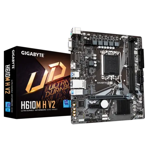 Gigabyte H610M H V2 G1.0 Processor family Intel Processor socket LGA1700 DDR5 Supported hard disk drive interfaces M.2, SATA Number of SATA connectors 4