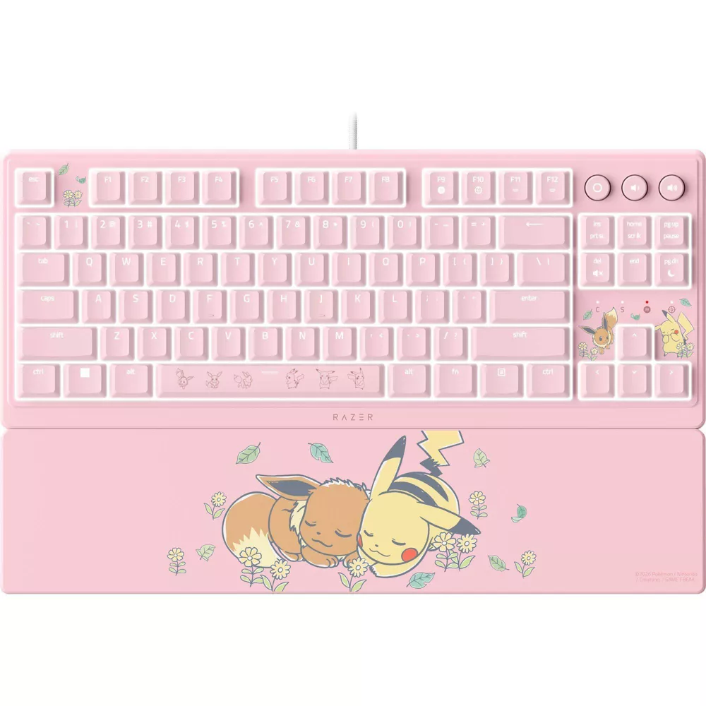 611483-rz03-04882400-ruea-8887910074282-0.webp Razer Ornata V3 Tenkeyless Gaming keyboard Wired US Razer Mecha-Membrane Switches Wrist Rest Pikachu Eevee Edition
