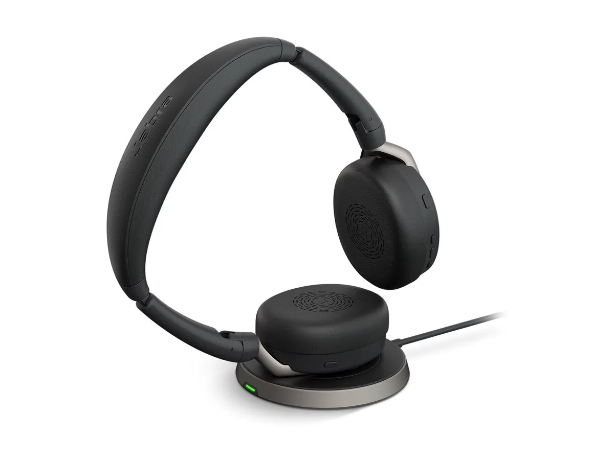 also-26699-999-989 JABRA Evolve2 65 Flex MS Stereo Headset on-ear Bluetooth wireless active noise cancelling USB-A black w/wireless charge pad MS T