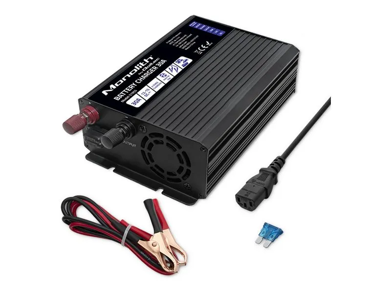 also-51955 QOLTEC 51955 Smart Monolith charger for LiFePO4 AGM GEL SLA batteries / 30A / 12V