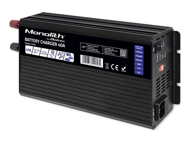 also-51956 QOLTEC 51956 Smart Monolith charger for LiFePO4 AGM GEL SLA batteries / 40A / 12V