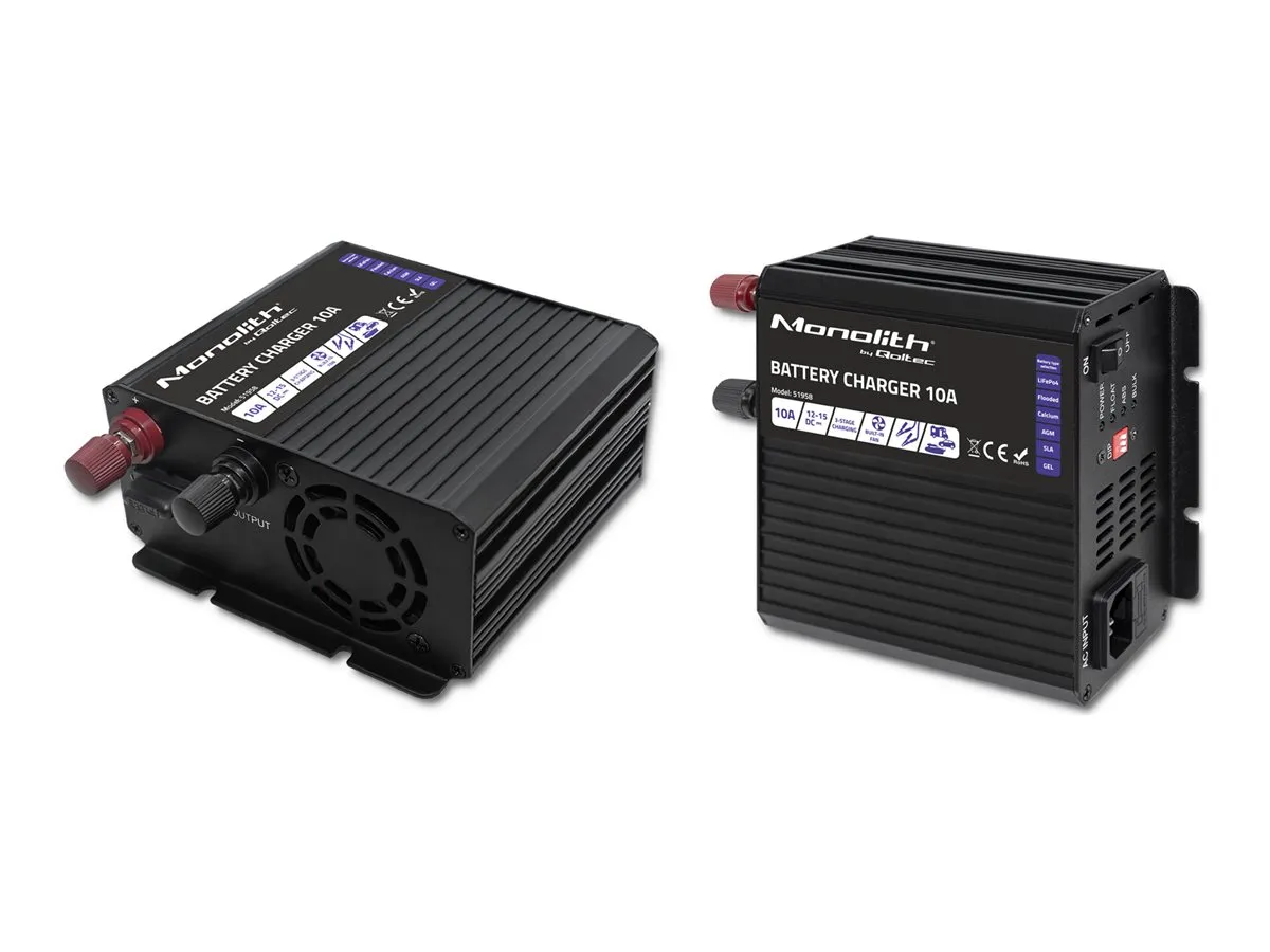 also-51958 QOLTEC 51958 Smart Monolith charger for LiFePO4 AGM GEL SLA batteries / 10A / 12V