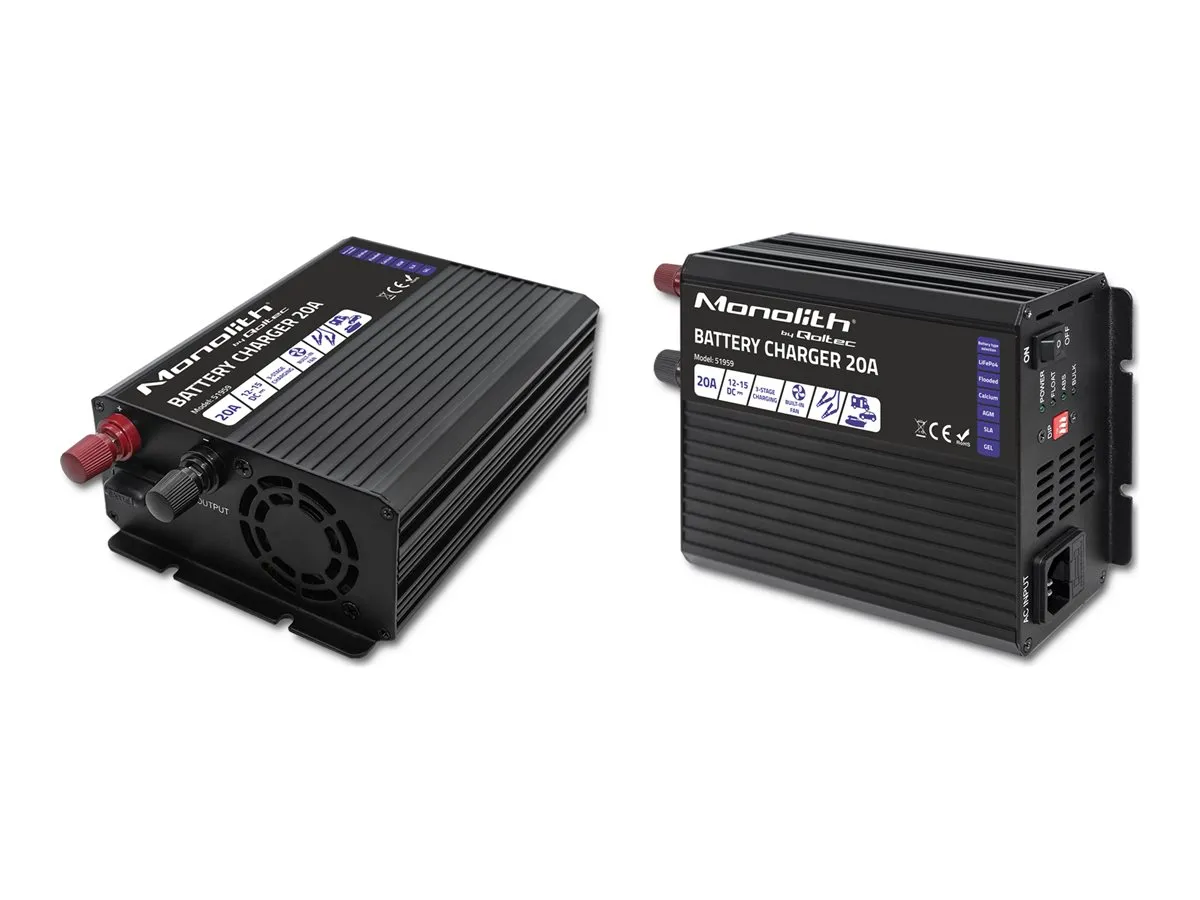 also-51959 QOLTEC 51959 Smart Monolith charger for LiFePO4 AGM GEL SLA batteries / 20A / 12V