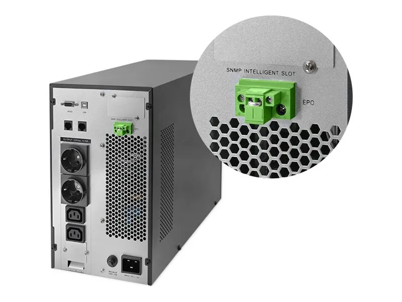also-52282 QOLTEC 52282 Uninterruptible Power Supply UPS / 3kVA / 3000W / Power factor 1.0 / LCD / EPO / USB / Online