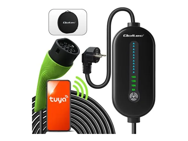 also-52434 QOLTEC 52434 Mobile EV Electric Car Charger with 2in1 Type 2 Adjustment 3.5kW 230V LCD LED 5m