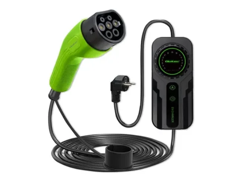 QOLTEC 52468 Mobile charger for EV 2in1 Type2 with regulation SCHUKO 3.5kW 230V LCD Portable Wallbox 5m