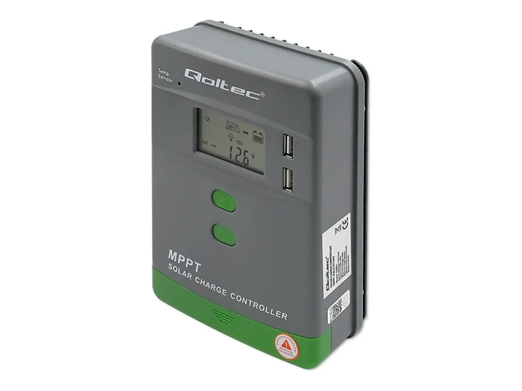 also-53661 QOLTEC 53661 Solar Charge Controller MPPT with Temperature Sensor 20A 12V / 24V LCD 2 x USB