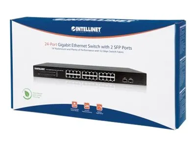 INTELLINET 561044 Gigabit Ethernet Switch with 2 SFP Ports 24 x 10/100/1000 Mbps RJ45 Ports + 2 x SFP IEEE 802.3az 19inch Rackmount