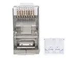INTELLINET Cat6a RJ45 Modular Plugs STP 3-prong for solid and stranded wire 70 plugs in jar transparent