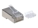 INTELLINET Cat6a RJ45 Modular Plugs STP 3-prong for solid and stranded wire 70 plugs in jar transparent