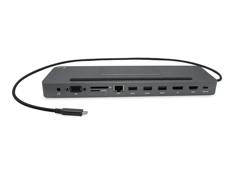 also-c31flatpro100 I-TEC USB-C Metal 4K 3xDisplay DS 1xHDMI1xVGA1xDP 1xSD+1xmicroSD CR 1xGLAN 1×3.5mmAudio 2xUSB 3.0 2xUSB 2.0 1xUSB-C PD+ Charger 100W